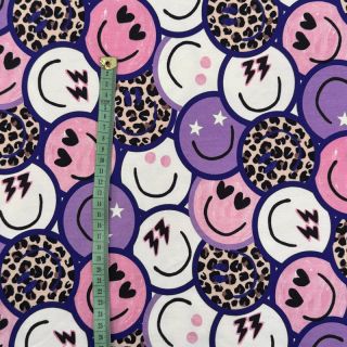 Tkanina trenirka Happy faces purple digital print