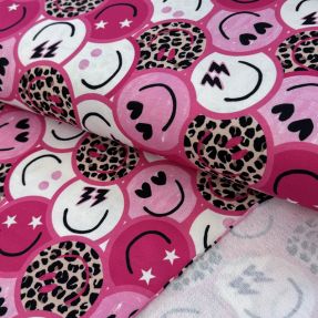 Tkanina trenirka Happy faces pink digital print