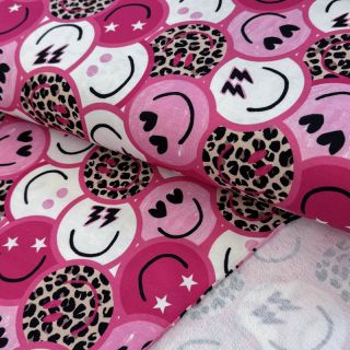 Tkanina trenirka Happy faces pink digital print