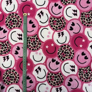 Tkanina trenirka Happy faces pink digital print