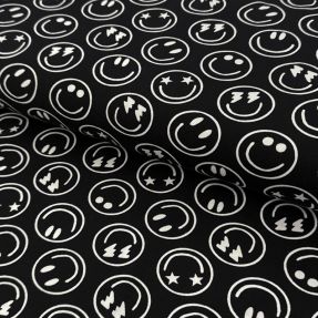 Pletenina Happy faces black digital print