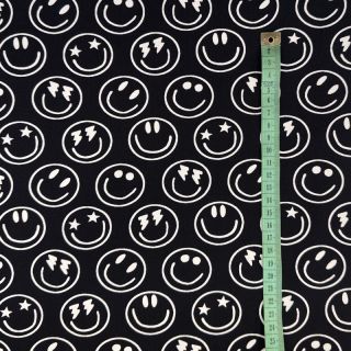 Pletenina Happy faces black digital print