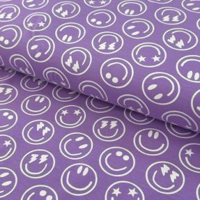 Pletenina Happy faces lavender digital print