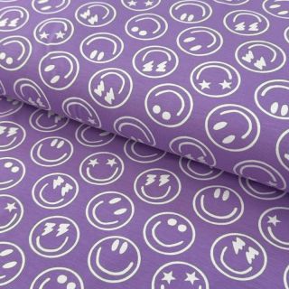 Pletenina Happy faces lavender digital print