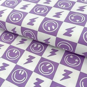 Pletenina Happy faces square lavender digital print