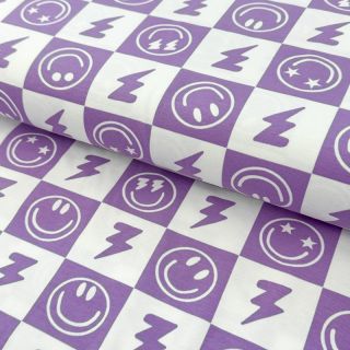 Pletenina Happy faces square lavender digital print