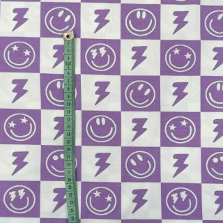Pletenina Happy faces square lavender digital print