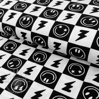 Jersey Happy faces square black digital print