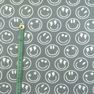 Pletenina Happy faces sage digital print