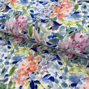 Viskoza z lanom CREPE Flowers blue digital print