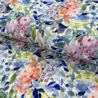 Viskoza z lanom CREPE Flowers blue digital print