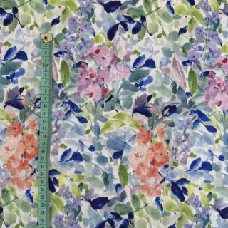 Viskoza z lanom CREPE Flowers blue digital print