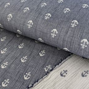 Dvojitá gázovina/mušelín JACQUARD Anchor 2-side faded gray navy
