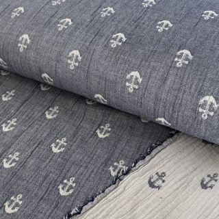Dvojna gaza/muslin JACQUARD Anchor 2-side faded gray navy