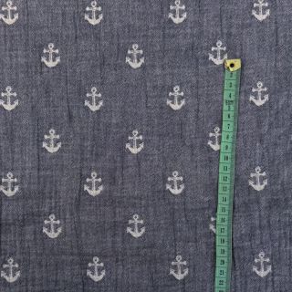 Dvojna gaza/muslin JACQUARD Anchor 2-side faded gray navy