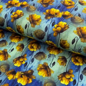 Pletenina VISKOZA It's Raining Poppy's blue digital print