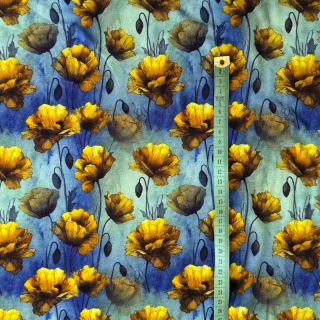 Pletenina VISKOZA It's Raining Poppy's blue digital print