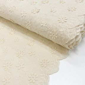 Bombažna tkanina EMBROIDERY Catchy daisy ecru