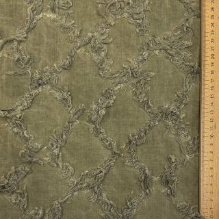 Bombažna tkanina z lanom Vintage Fringe Diamonds army