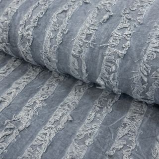 Bombažna tkanina z lanom Vintage Fringe Stripe blue