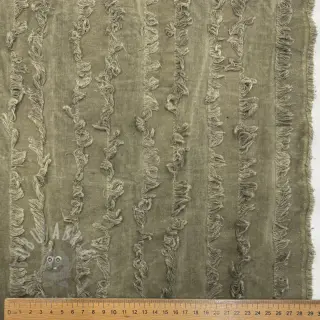 Bombažna tkanina z lanom Vintage Fringe Stripe army