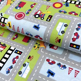 Bombažna tkanina Cars on the road design A