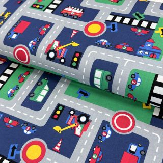 Bombažna tkanina Cars on the road design B