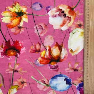 Pleteni VISCOSE LYCRA HEAVY Mixed flowers pink digital print
