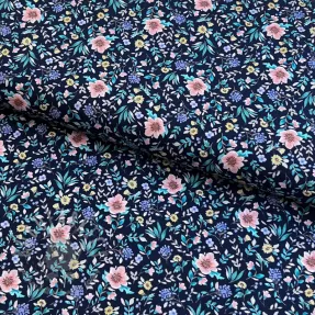 Bombažna tkanina Flowers Tara navy design B digital print