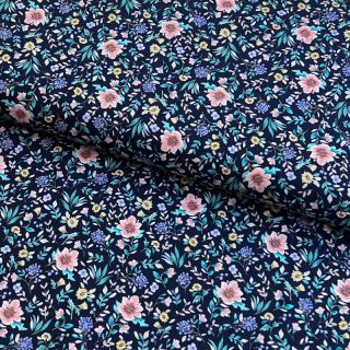 Bombažna tkanina Flowers Tara navy design B digital print