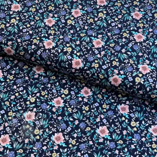 Bombažna tkanina Flowers Tara navy design B digital print