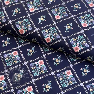 Bombažna tkanina Flowers Tara navy design A digital print