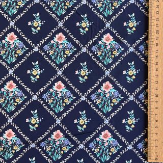 Bombažna tkanina Flowers Tara navy design A digital print