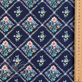 Bombažna tkanina Flowers Tara navy design A digital print
