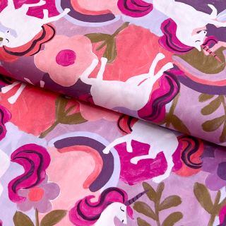 Bombažna tkanina Unicorns mauve digital print