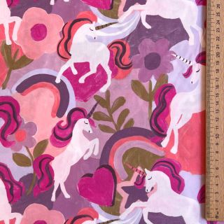 Bombažna tkanina Unicorns mauve digital print