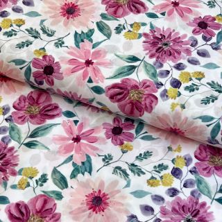 Bombažna tkanina Flower Sonja mauve digital print