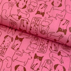 Bombažna tkanina FLANNEL Dogs pink