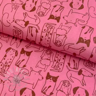 Bombažna tkanina FLANNEL Dogs pink