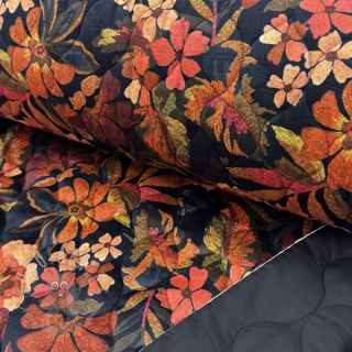 Prešita tkanina VELVET Flower flame orange