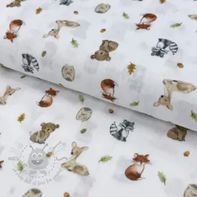 Dvoslojna gaza/muslin Forest animals white digital print
