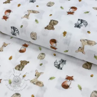Dvoslojna gaza/muslin Forest animals white digital print