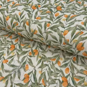 Dvoslojna gaza/muslin Leaves off white digital print