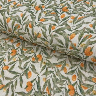 Dvoslojna gaza/muslin Leaves off white digital print