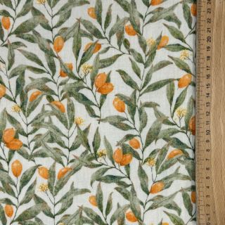 Dvoslojna gaza/muslin Leaves off white digital print