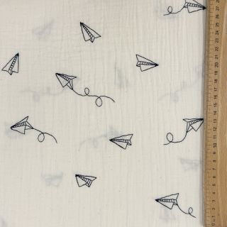 Dvoslojna gaza/muslin EMBROIDERY Paper plane natural