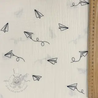Dvoslojna gaza/muslin EMBROIDERY Paper plane natural