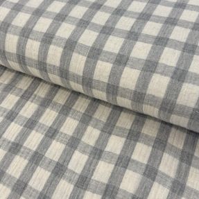 Dvoslojna gaza/muslin LINEN YARN DYED Checks grey natural