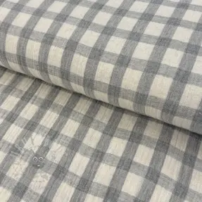 Dvoslojna gaza/muslin LINEN YARN DYED Checks grey natural