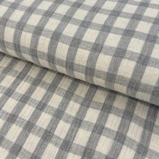 Dvoslojna gaza/muslin LINEN YARN DYED Checks grey natural